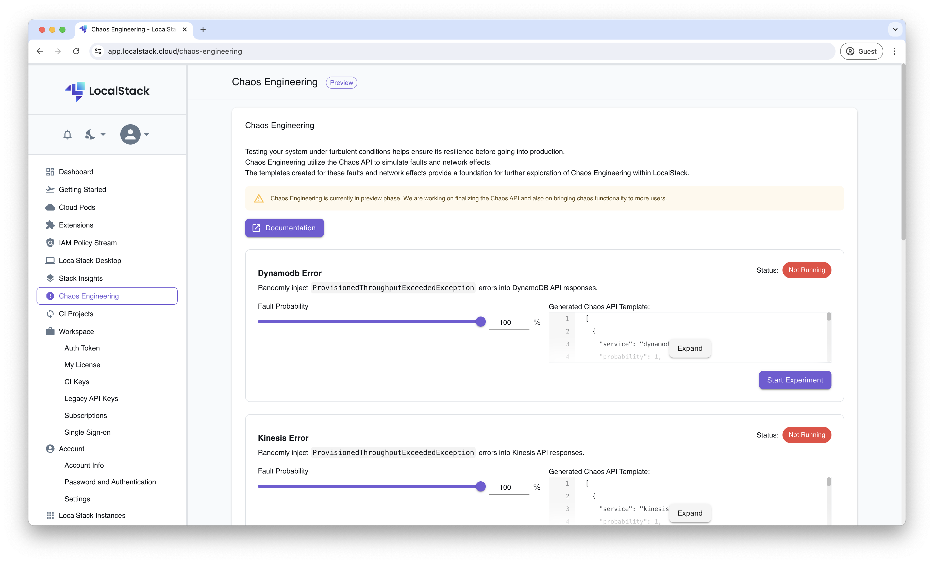 chaos engineering dashboard